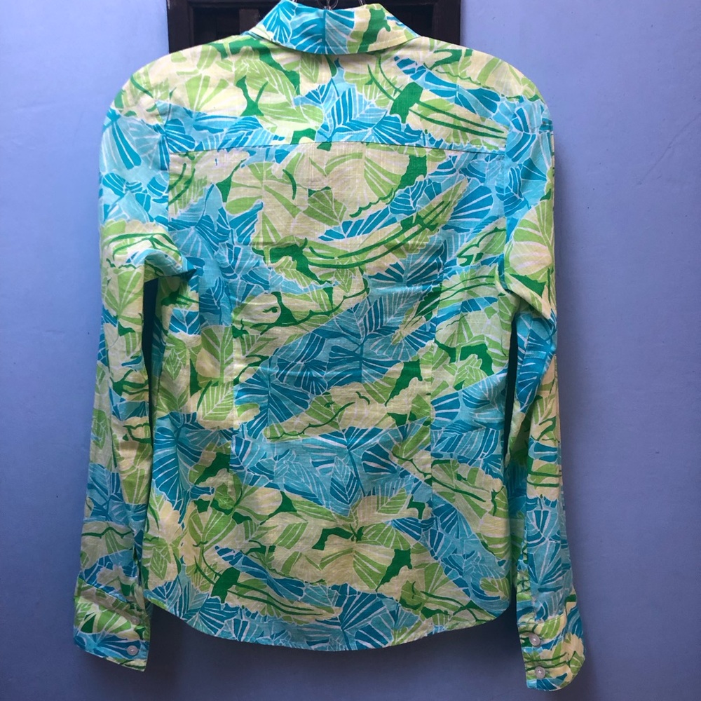 Lilly Pulitzer Size 0 Blue Green Long Sleeve Button Down Top EUC Gator Alley - Picture 3 of 6